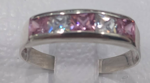 aro en plata 950 piedras rosa y transparente