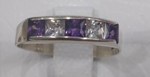 aro plata 950 piedra amatista y blanco